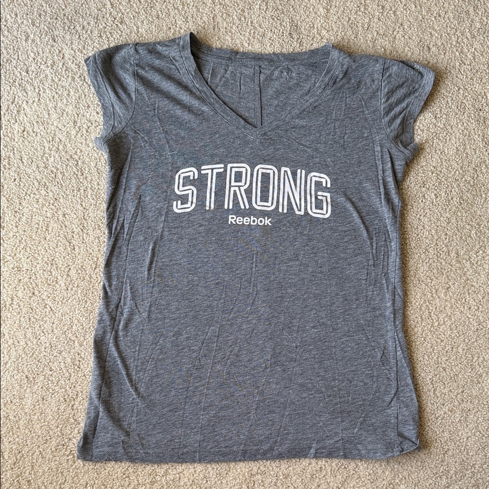 Reebok Women's Gray 'Strong' V-Neck Tee